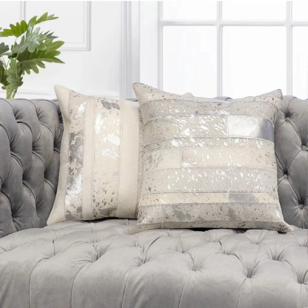 Canvello Safari Striped Silver Cowhide 17’’ Decorative Throw Pillow - Silver / 17’’ x 17’’ - Canvello