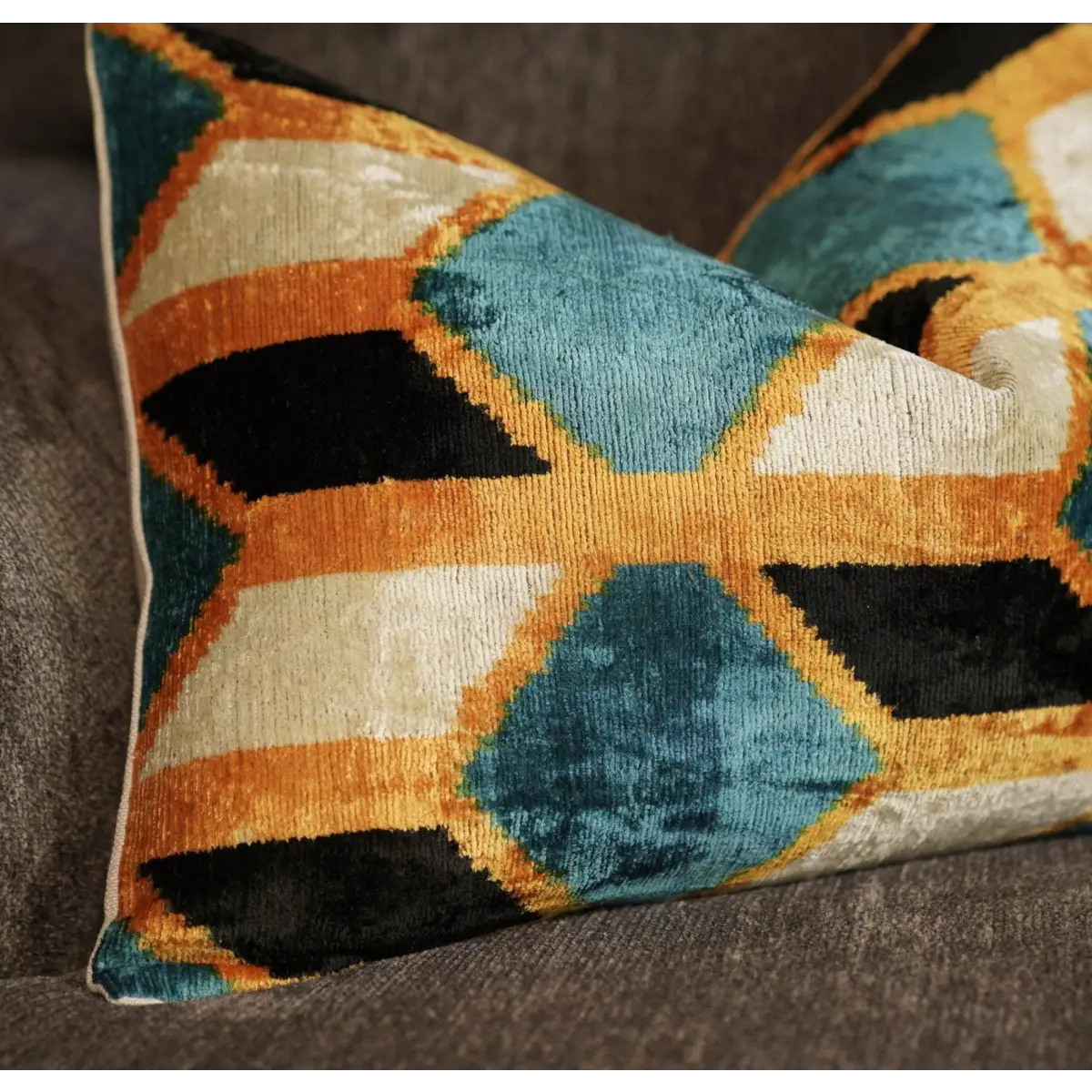 Canvello Soft Velvet Blue Gold Black Pillows For Sofa - 16X24 - Canvello