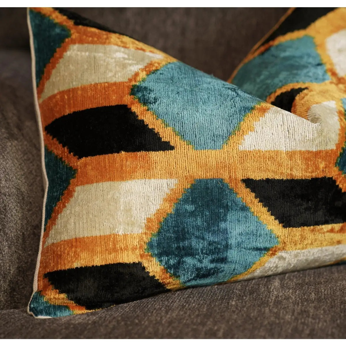 Canvello Soft Velvet Blue Gold Black Pillows For Sofa - 16X24 - Canvello