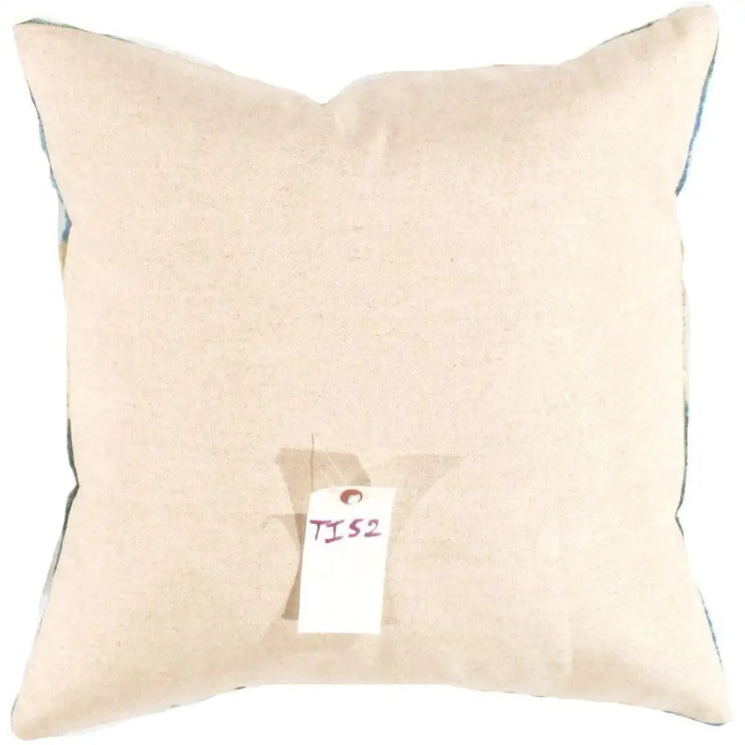 Luxury Silk Velvet Pillow - Turkish Blue Beige Silk Ikat Square 20x20’’ - Canvello