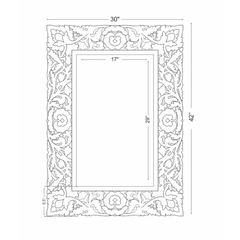 Carved Wood Whitewash Mirror - 30’’ x 42’’ Rectangle - Boutique Rugs