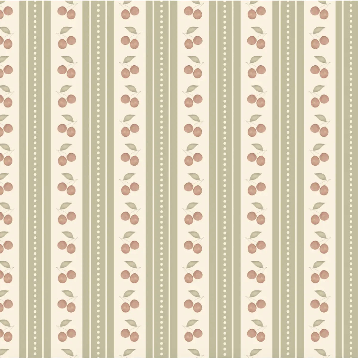 Cherries Stripe Wallpaper - Watercolor for Kids - Sample 1 foot by 1 foot / Sage - Loomwell Home Goods