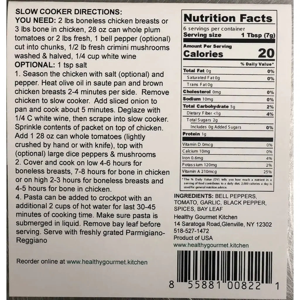 Slow Cooker Seasoning Mix - Chicken Cacciatore - Healthy Gourmet Kitchen