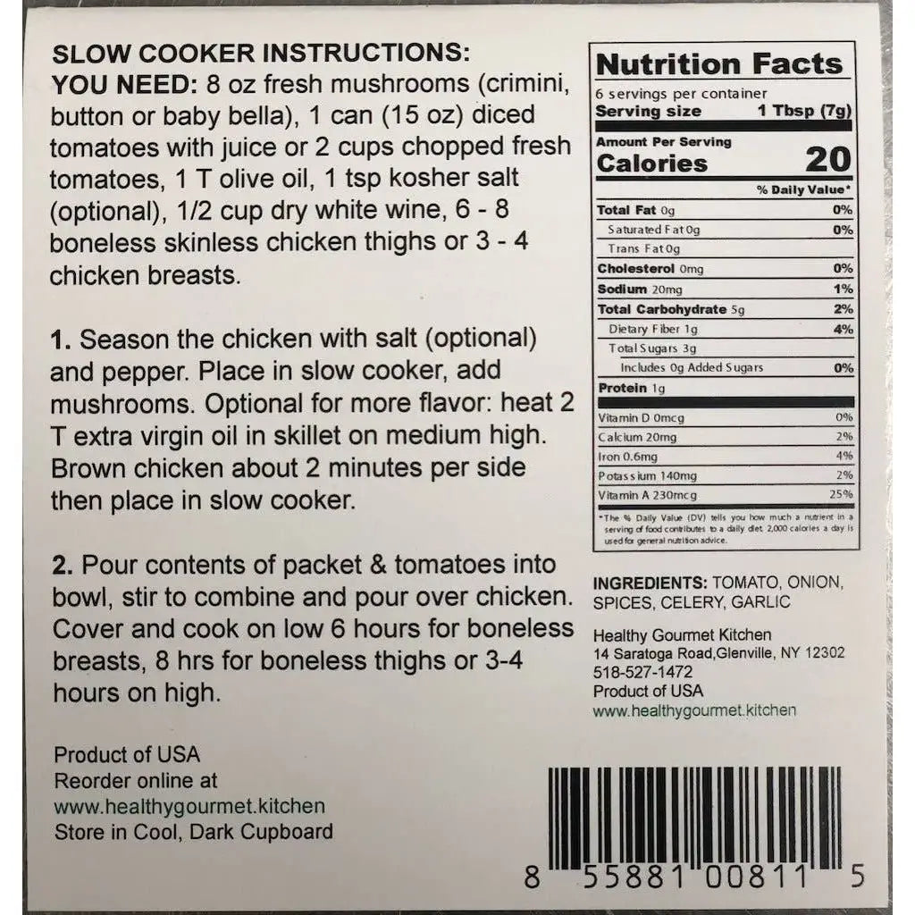 Slow Cooker Seasoning Mix - Chicken Marengo - Meal Starter - Healthy Gourmet Kitchen