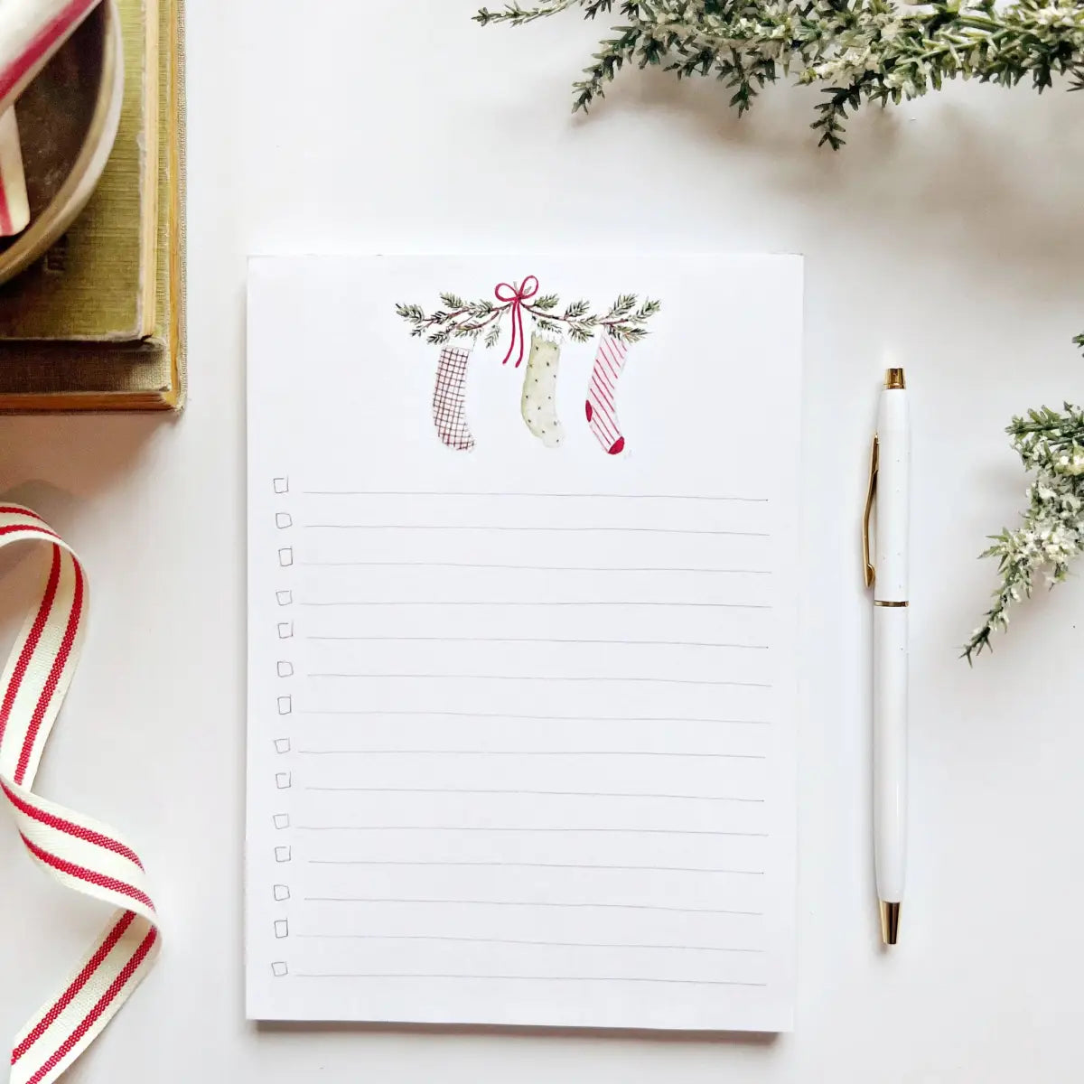 Christmas Checklist Notepad - Bell Wreath - emily lex studio