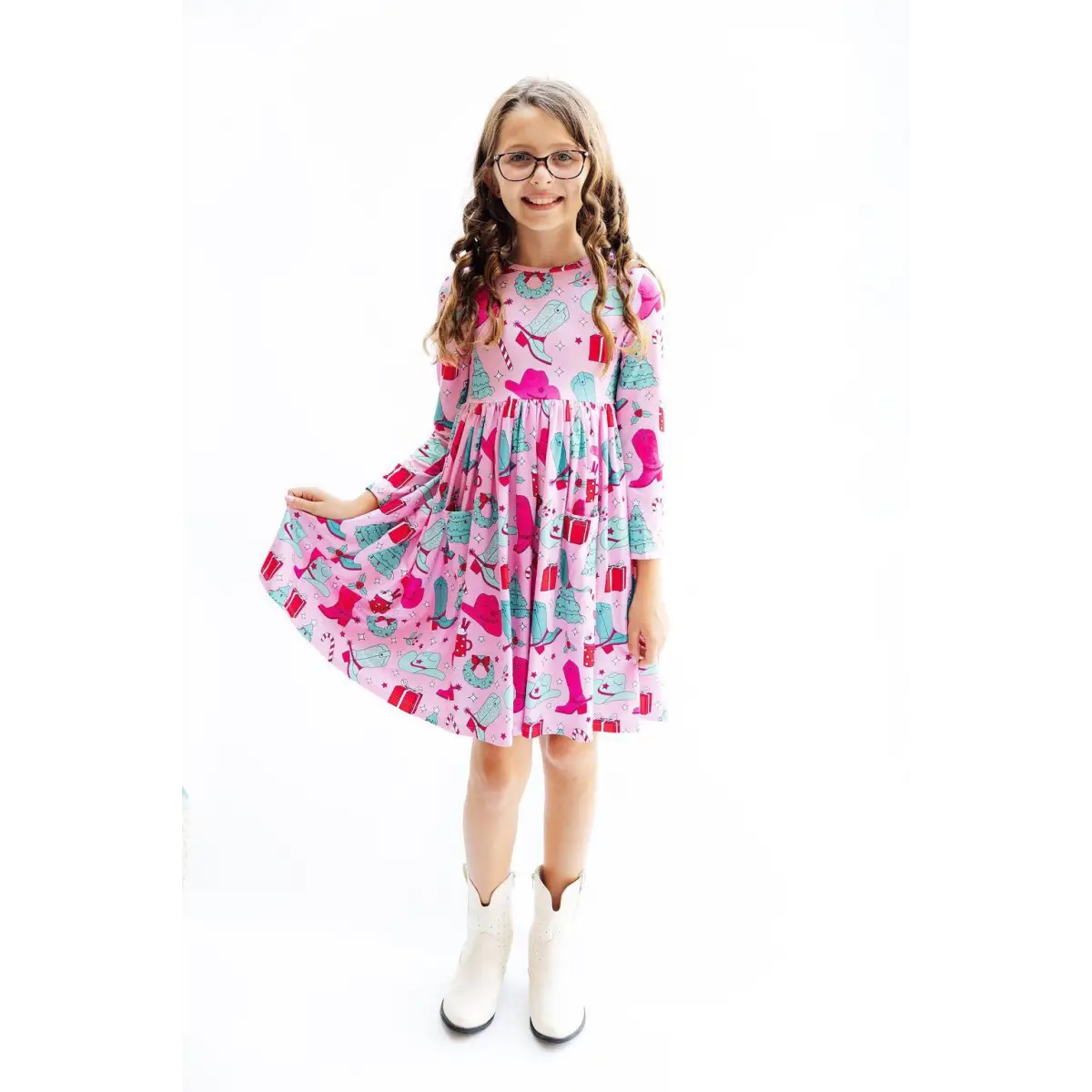 Christmas Cowgirl L/S Pocket Twirl Dress - Mila & Rose ®