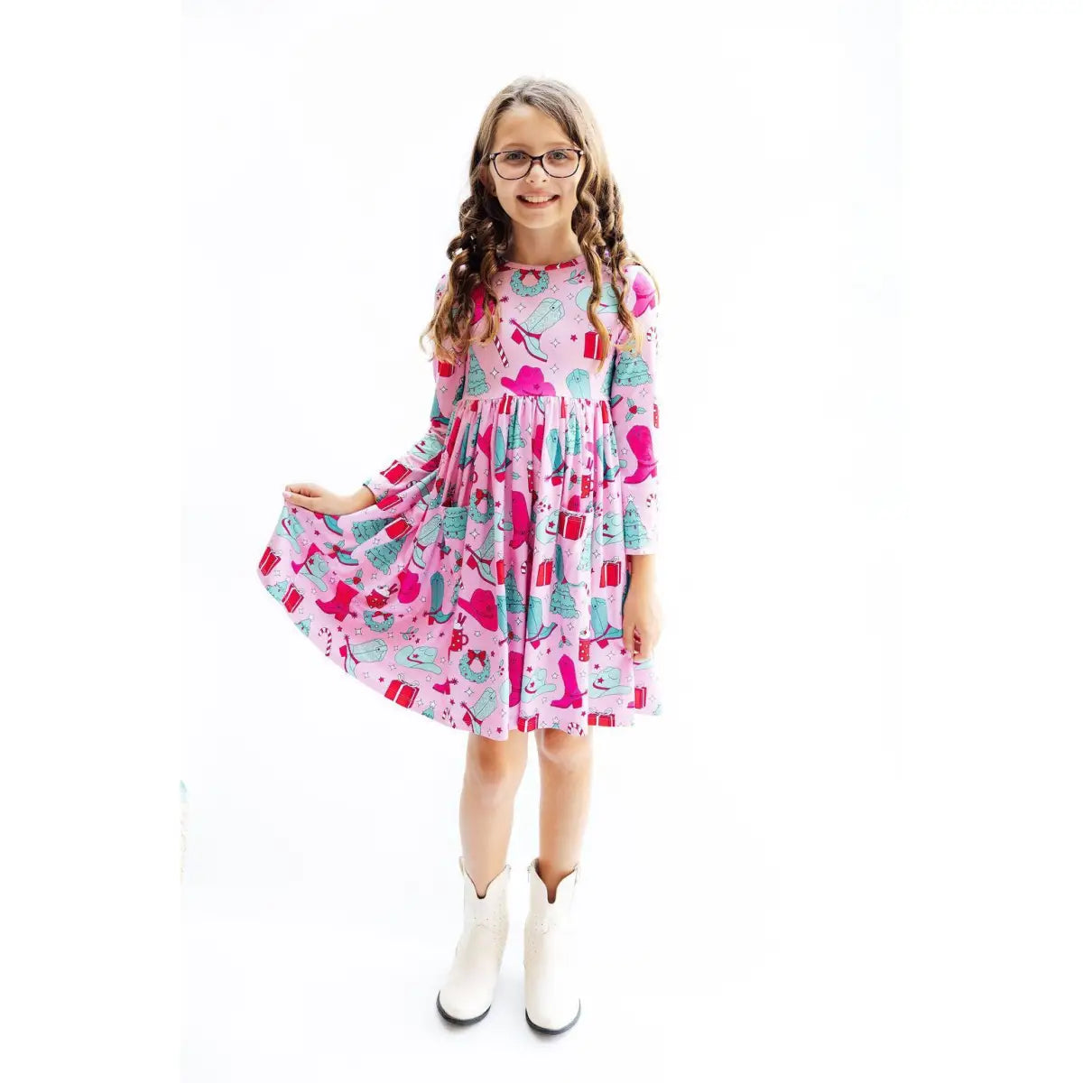Christmas Cowgirl L/S Pocket Twirl Dress - Mila & Rose ®