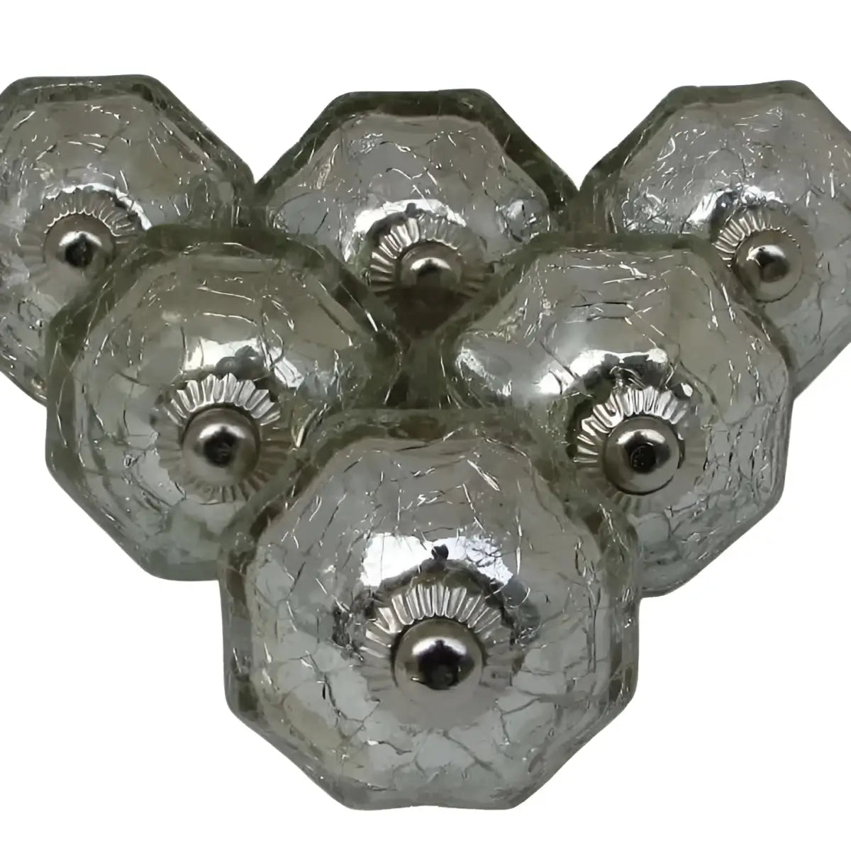 Clear Silver Glass Hexagon Knob (each) - Plutus imports