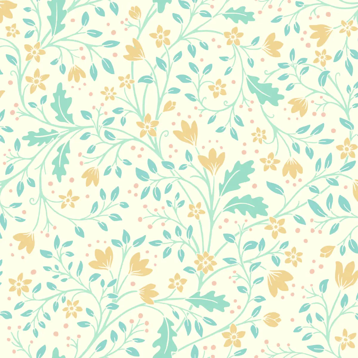 Clematis Wallpaper - Flowers and Vines - by Anna Black Creative - Sample 1 foot by 1 foot / Yellow and Blue - Loomwell