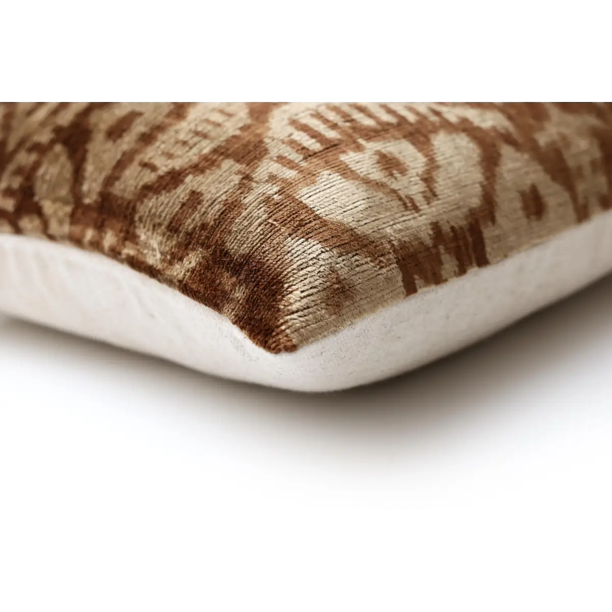 Cognac & Cream Traditional Ikat Silk Velvet Pillow - 20’’ x 20’’ - Canvello