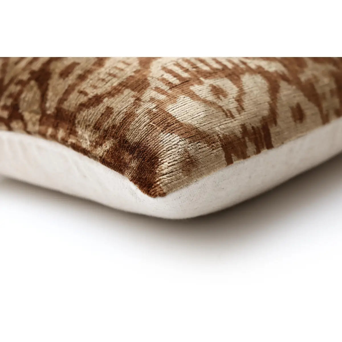 Cognac & Cream Traditional Ikat Silk Velvet Pillow - 20’’ x 20’’ - Canvello