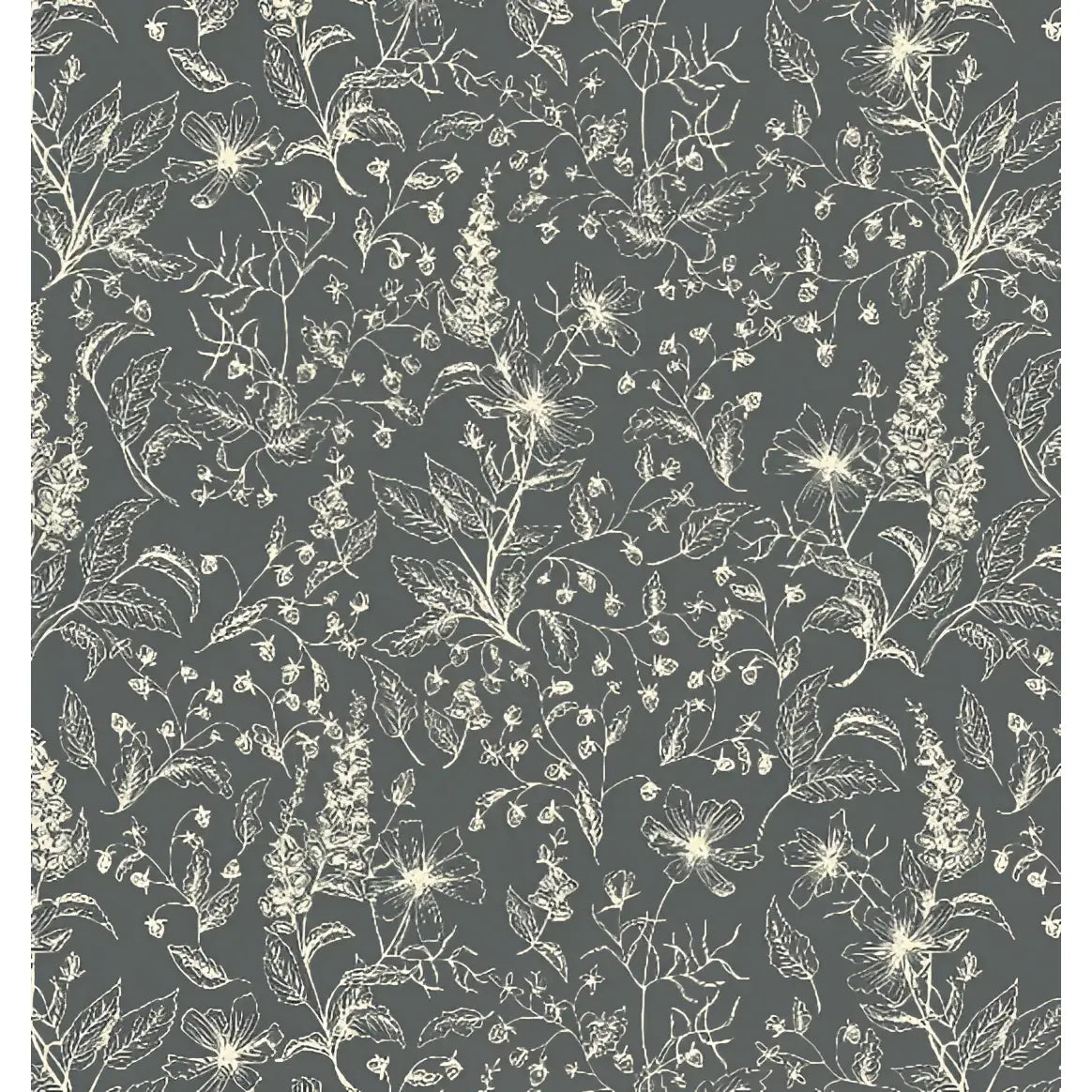 Collins Wallpaper - Foxgloves Line Drawings - by Of Lilies and Fields - Sample 1 foot by 1 foot / Dark - Loomwell Home