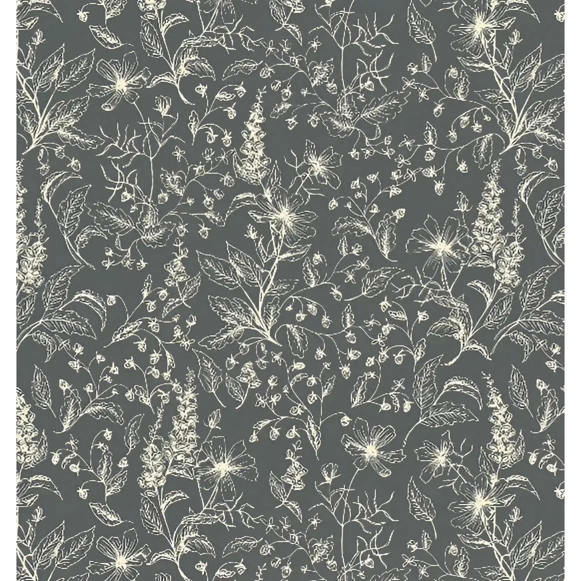 Collins Wallpaper - Foxgloves Line Drawings - by Of Lilies and Fields - Sample 1 foot by 1 foot / Dark - Loomwell Home