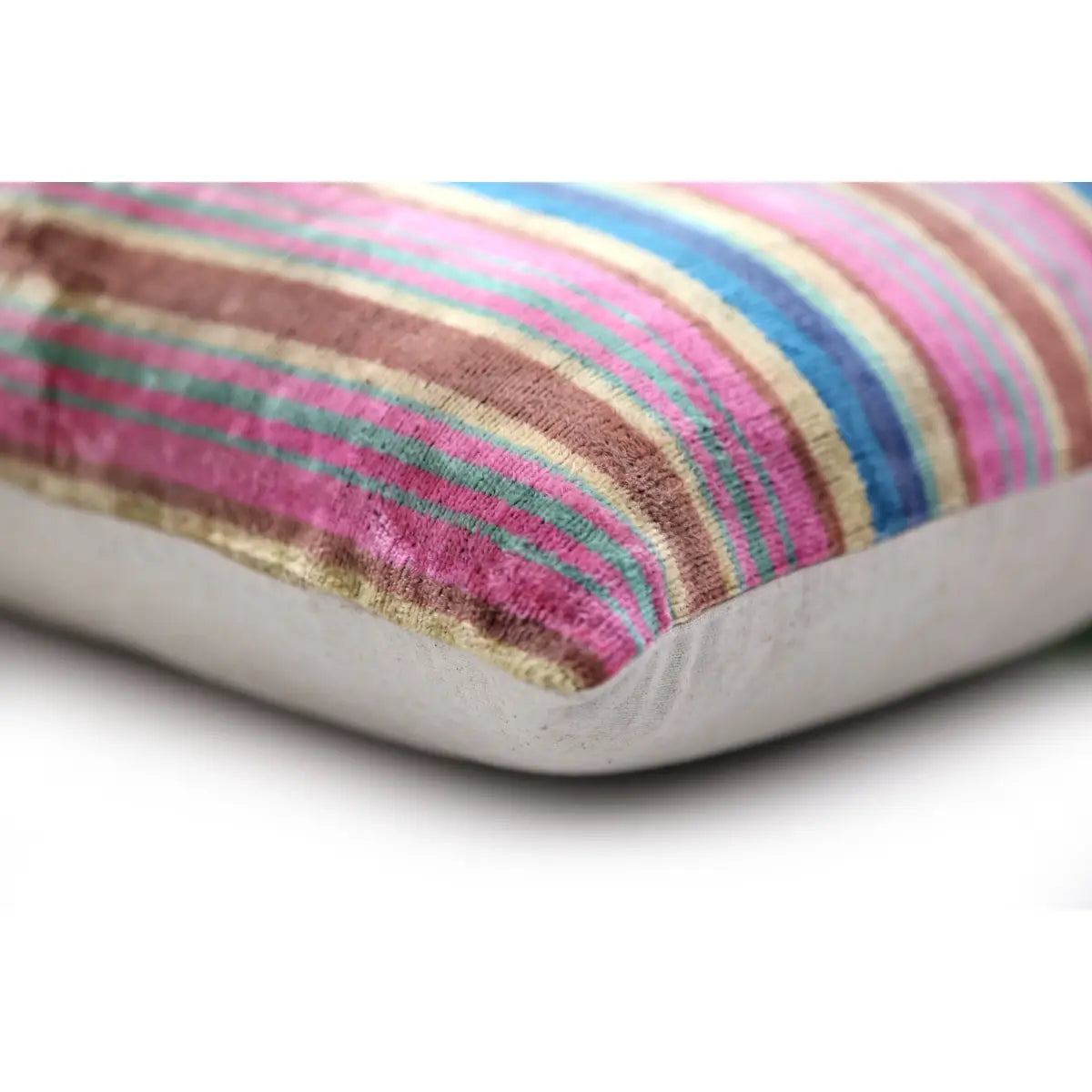 Colorful Striped Ikat Velvet Pillow – 16x16 Handmade Throw Cushion - Canvello