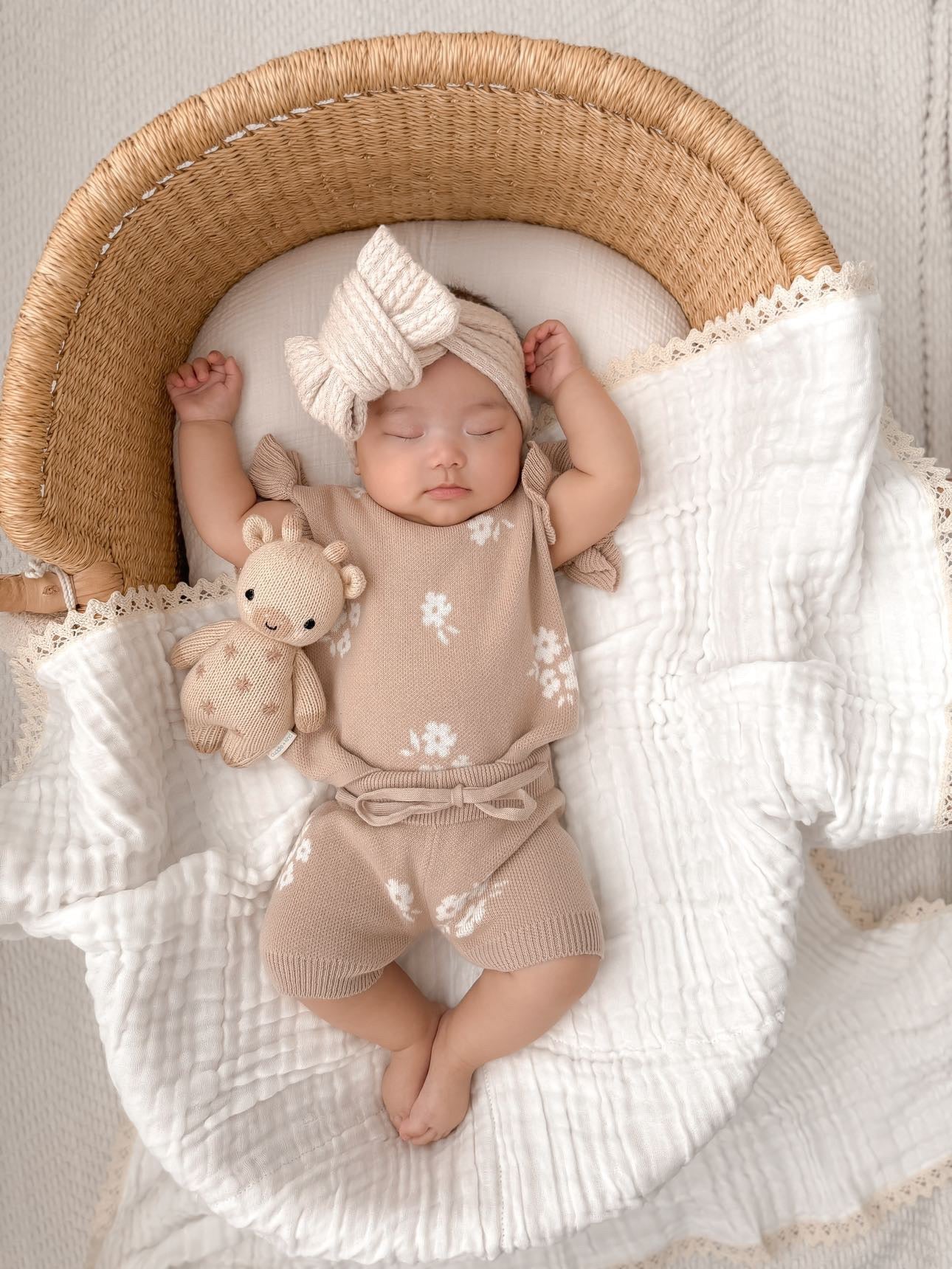 Organic Knit Short Set - Tan Floral - Harp Angel Boutique