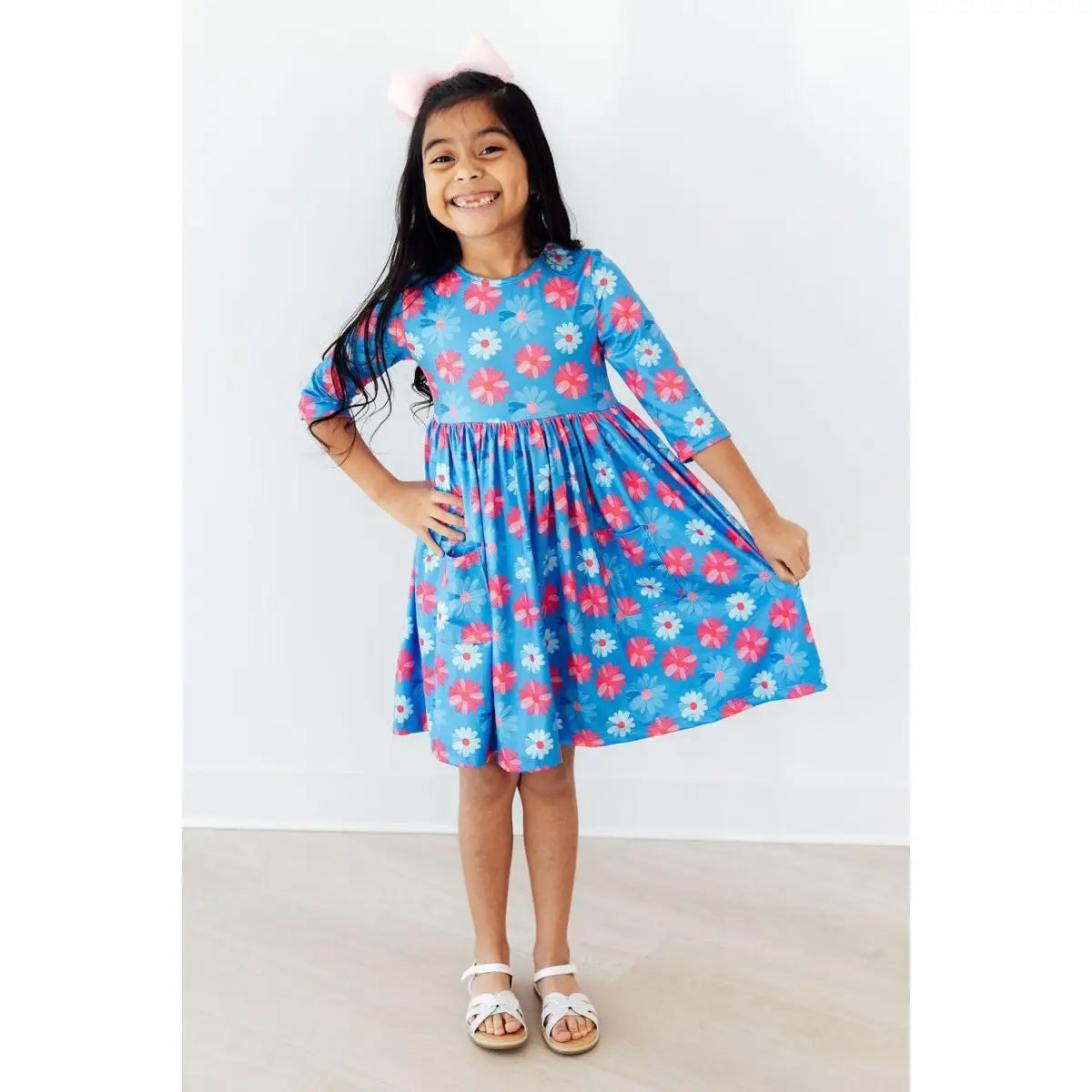 Cotton Candy Daisy 3/4 Sleeve Pocket Twirl Dress - Mila & Rose ®