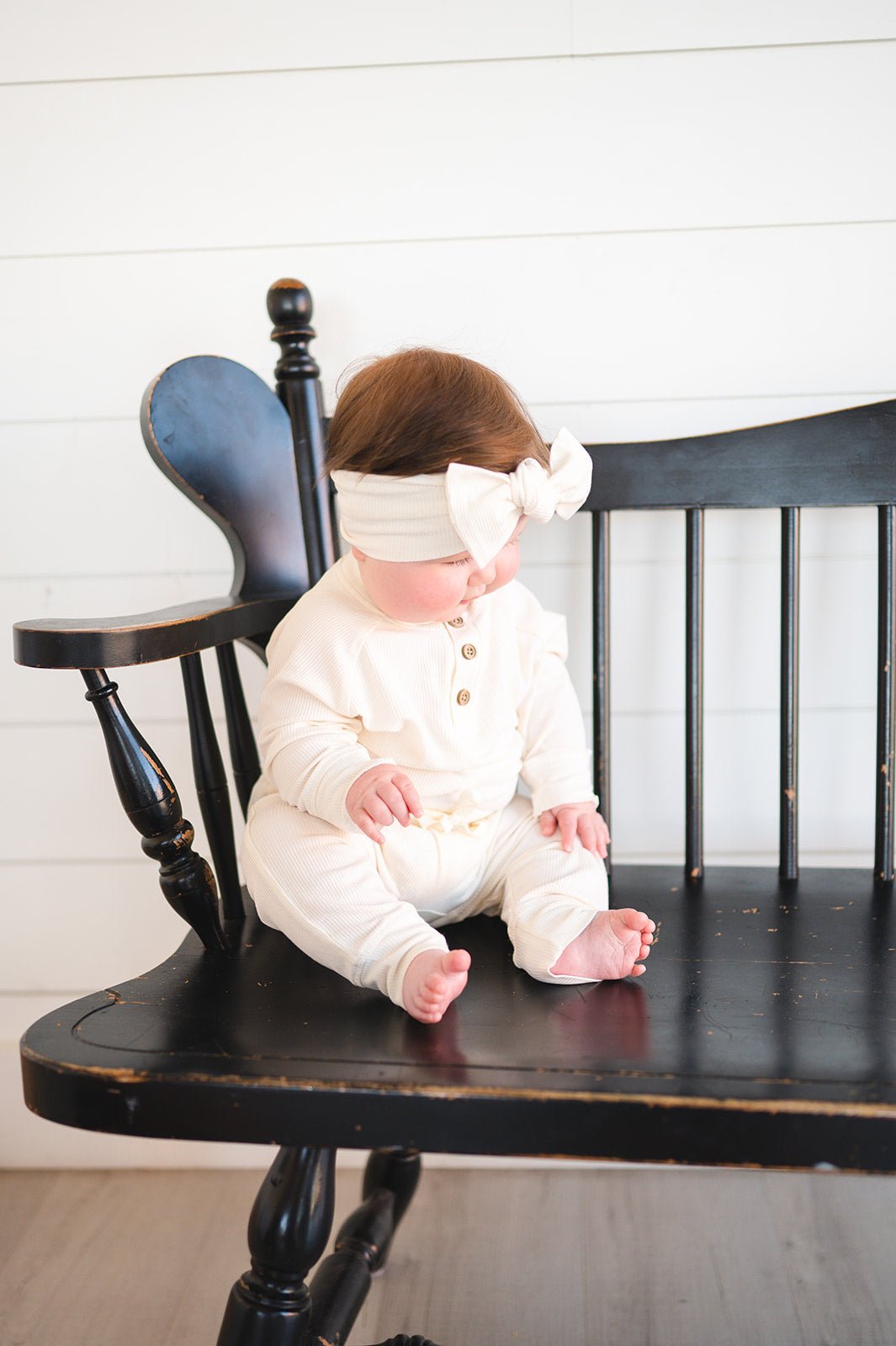 Cream Ribbed Baby Bow Headband - Harp Angel Boutique