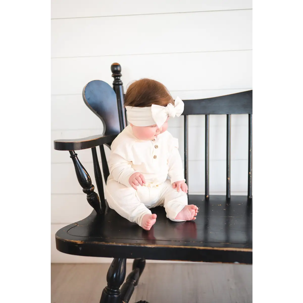 Cream Ribbed Baby Bow Headband - Harp Angel Boutique