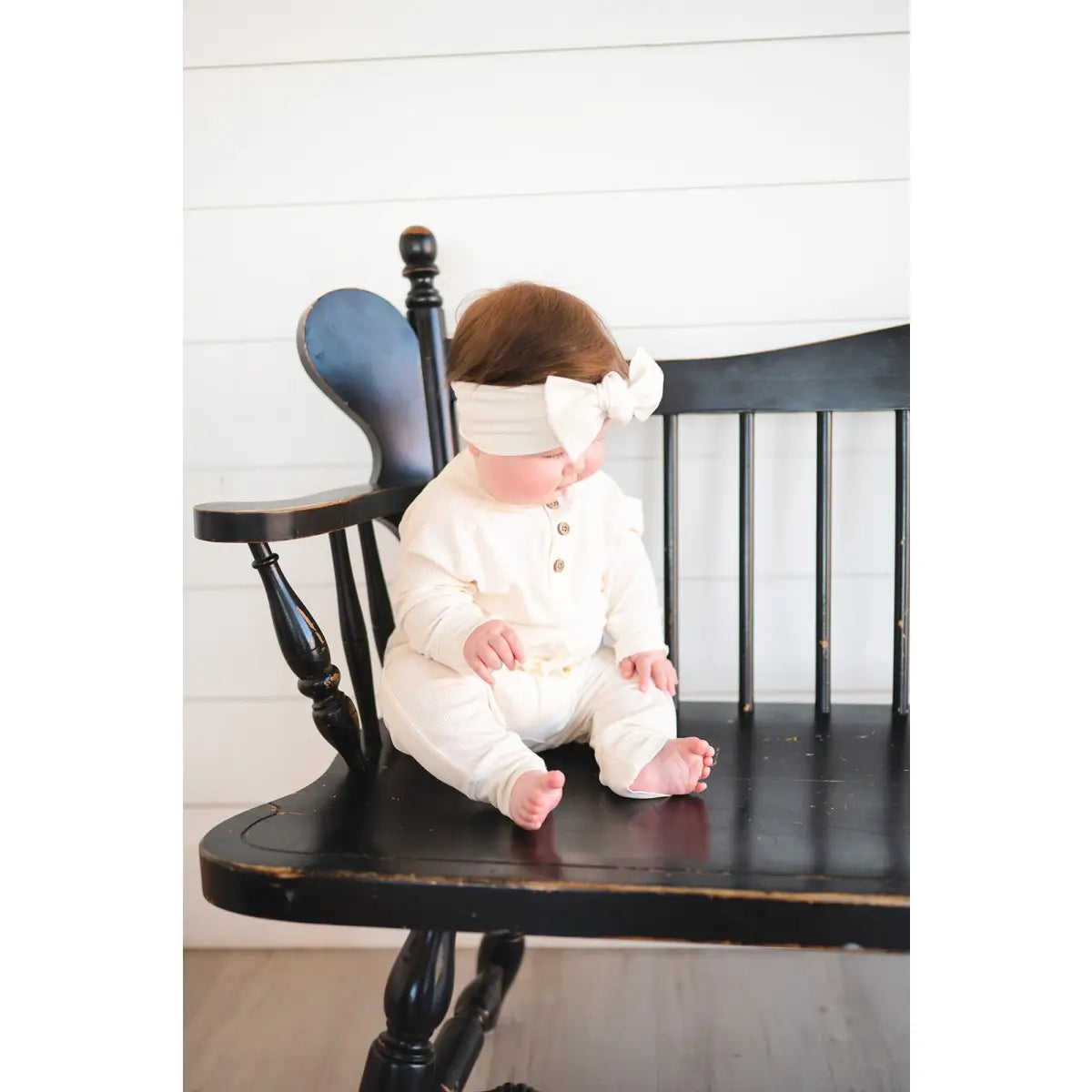 Cream Ribbed Baby Bow Headband - Harp Angel Boutique