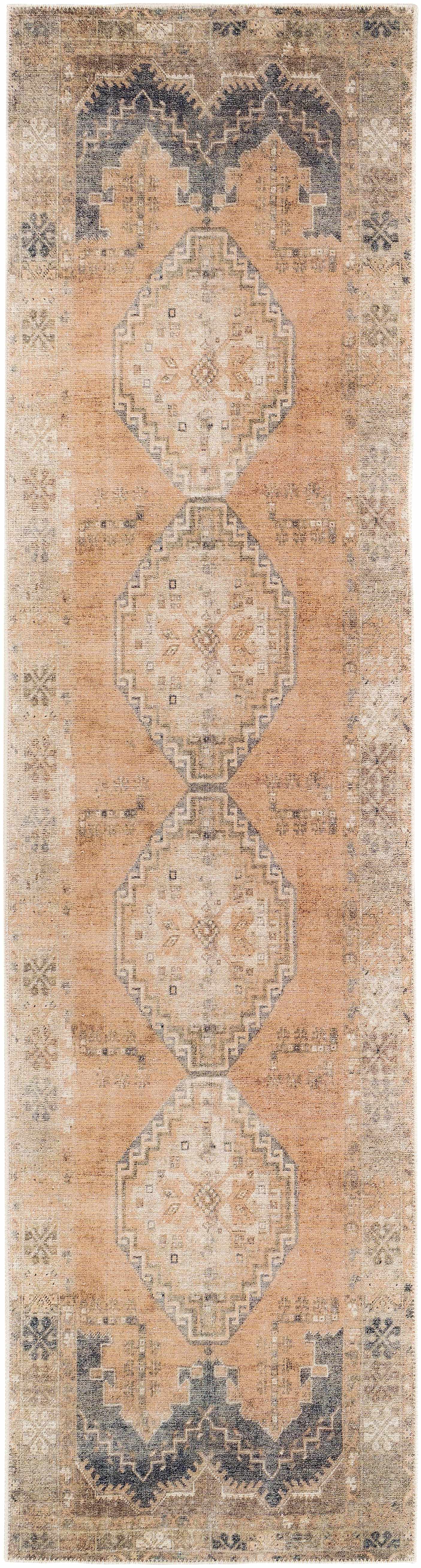 Carrabelle Peach Washable Area Rug - Clearance - * 2’7’’ x 10’ Runner - Boutique Rugs