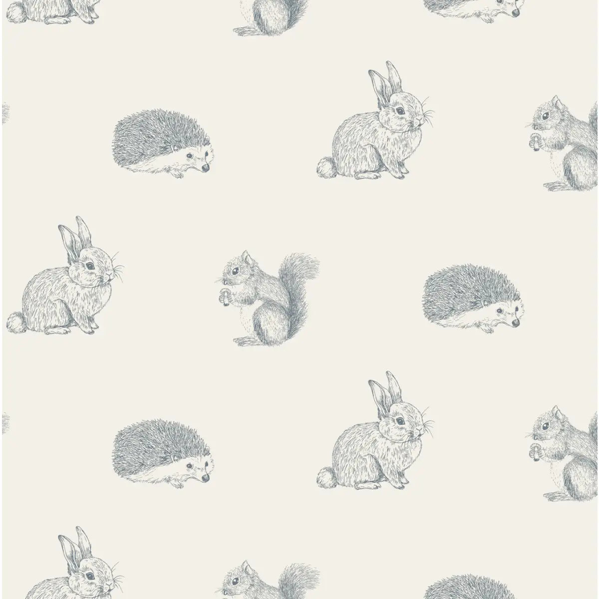 Cyrus Wallpaper - Bunnies Squirrels and Hedgehogs - by Manvi Semalty - Sample 1 foot by 1 foot / Grey - Loomwell Home