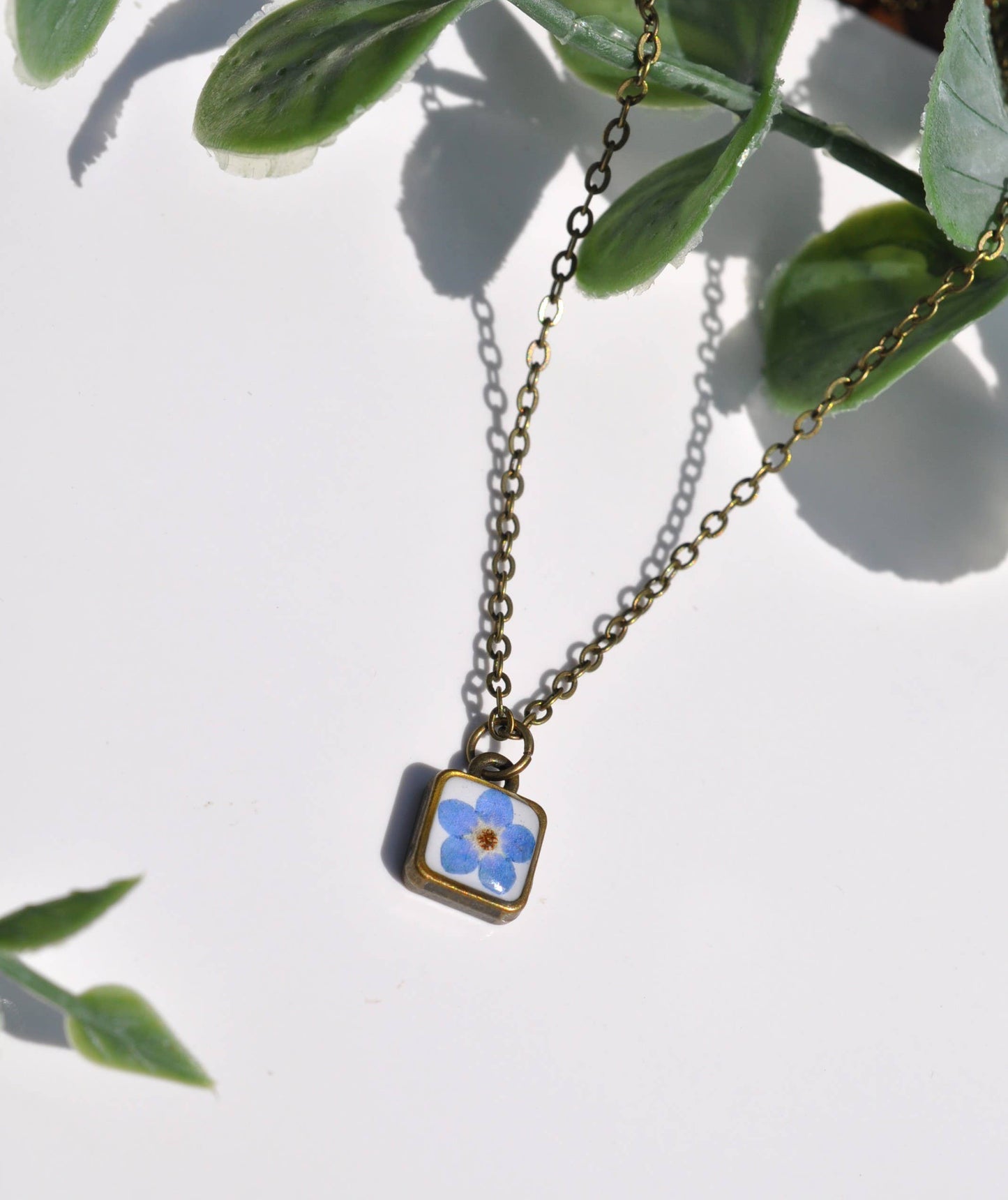 Tiny Flower Square Necklace Pressed Flower