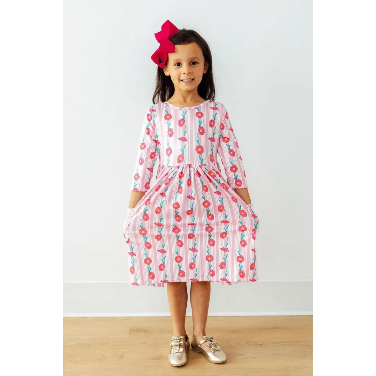 Pocket Twirl Dress - Daisy Chain - Flowers 3/4 Sleeve - Mila & Rose ®