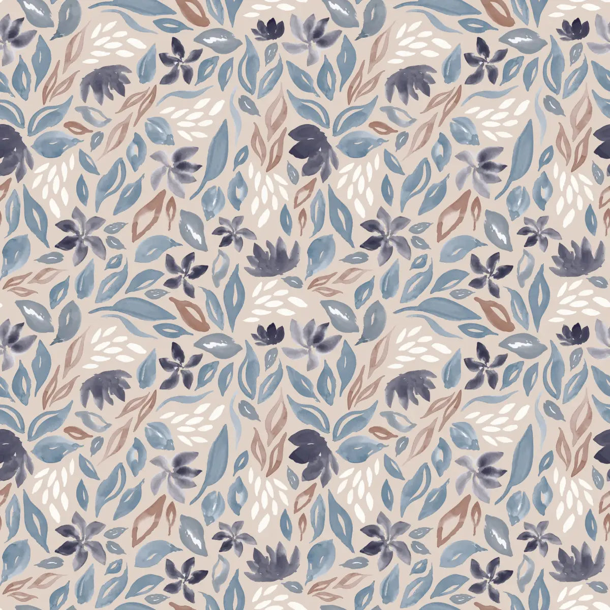 Daley Wallpaper - Watercolor Leaves and Flowers - by Emma J Rivers - Sample 1 foot by 1 foot / Sand - Loomwell Home