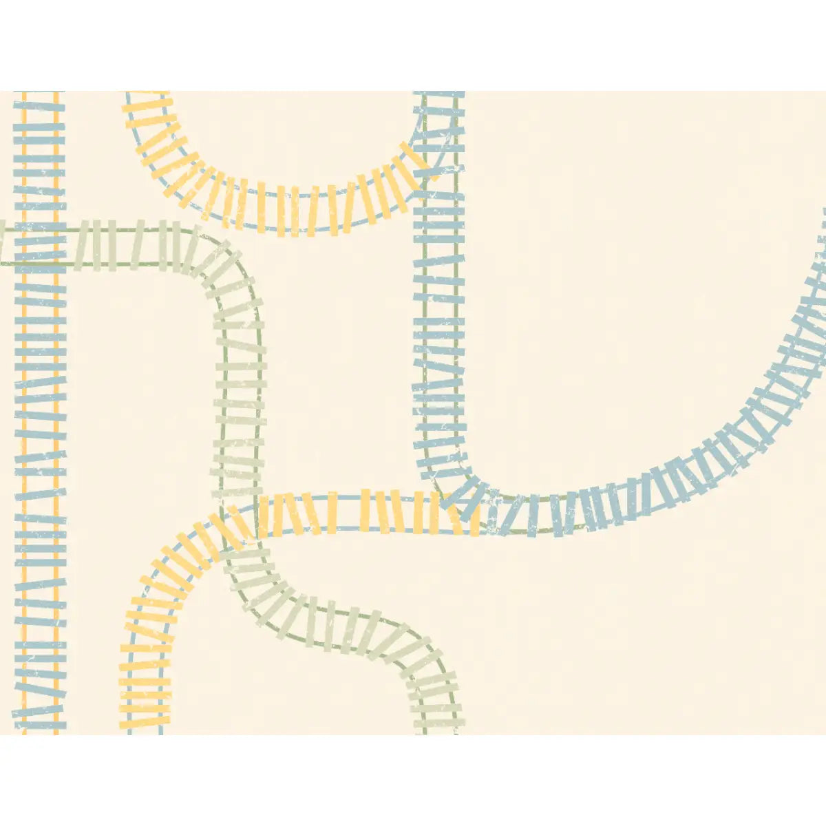 Danny Wallpaper - Train Tracks for Kids - by House of Haricot - Sample 1 foot by 1 foot / Green Blue and Yellow