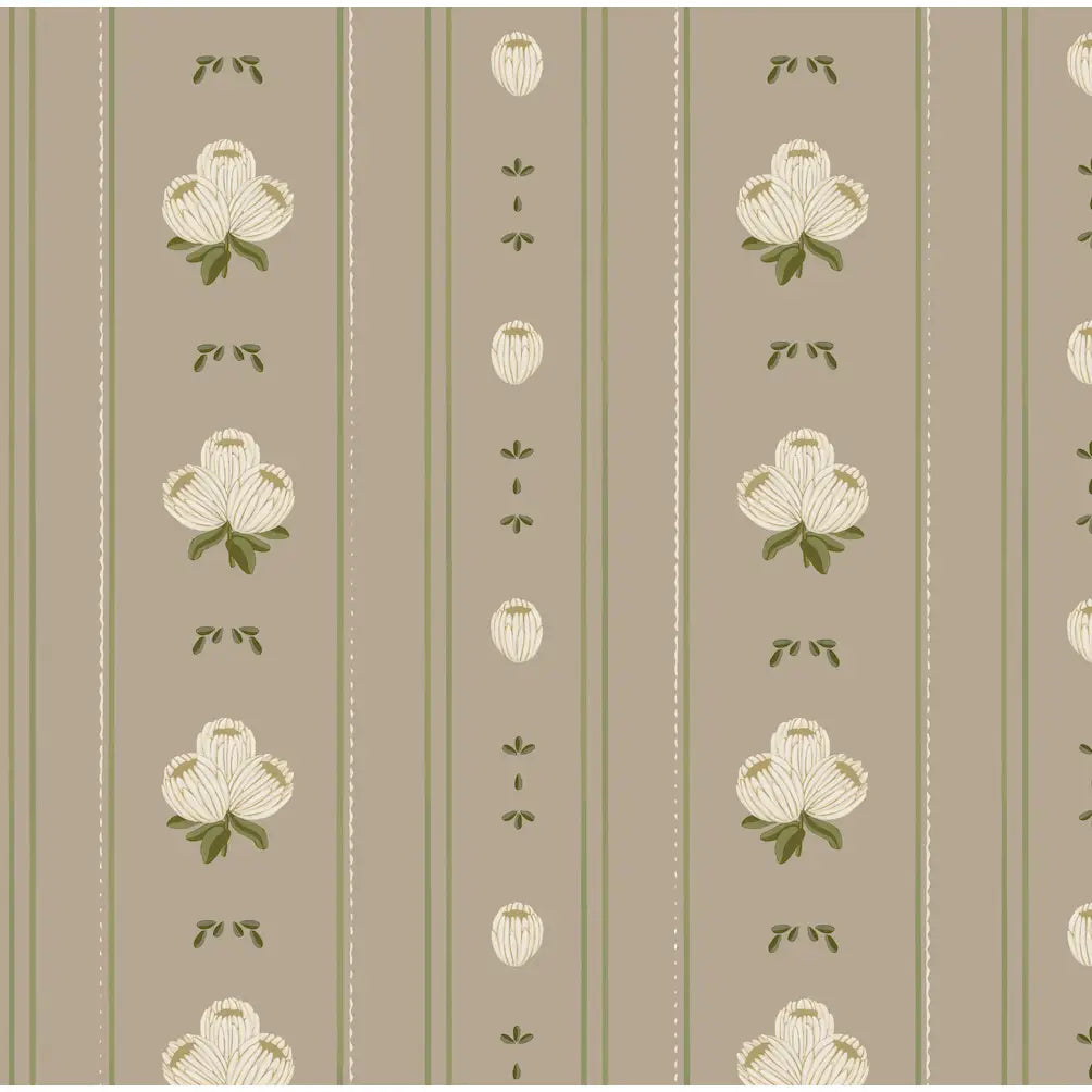 Darby Wallpaper - Flowers Bunch Stripe - by Mackenzie Nelson - Sample 1 foot by 1 foot / Beige - Loomwell Home Goods