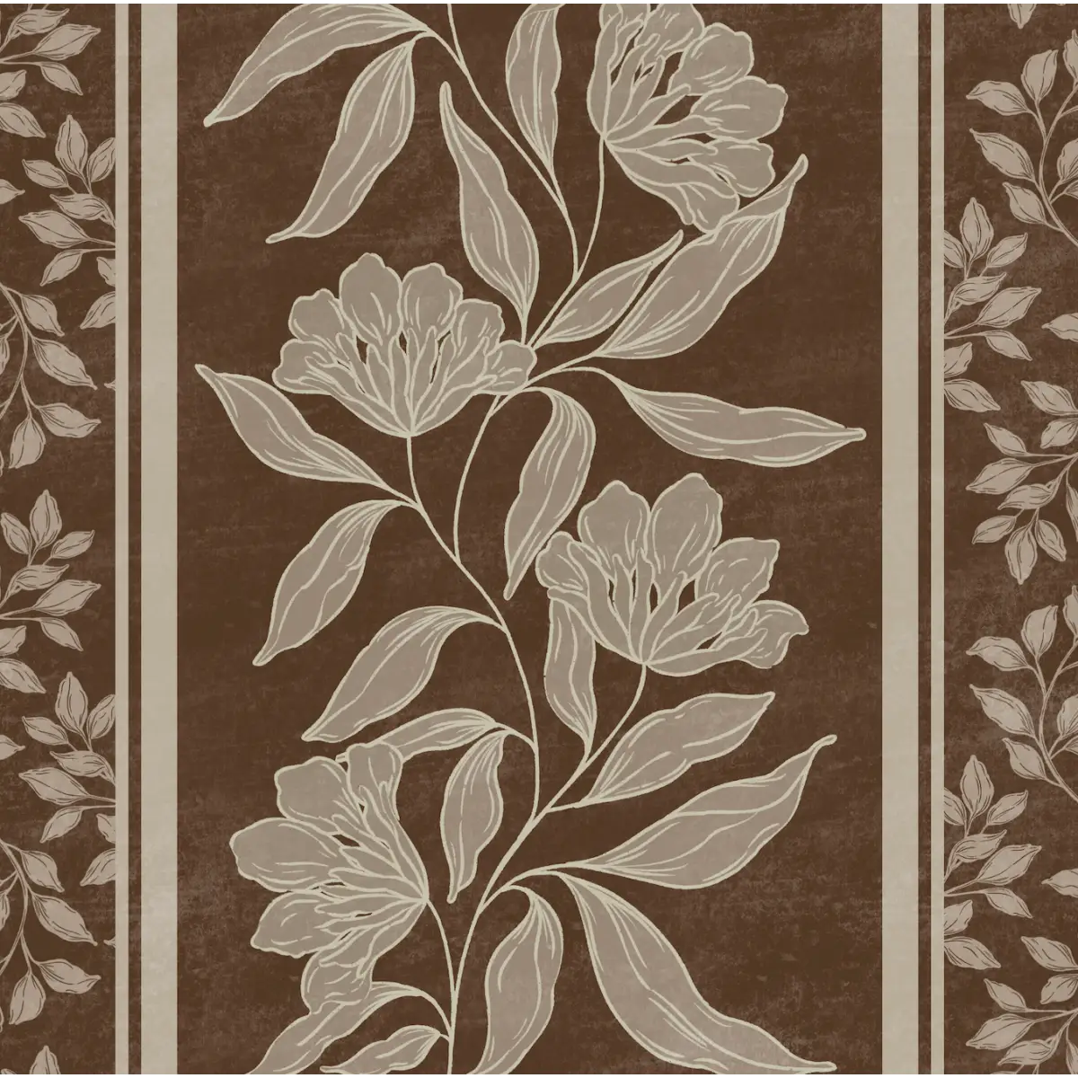 Dare Wallpaper - Traditional Flower Stripe - by Taddy Mikelaites - Sample 1 foot by 1 foot / Burgundy - Loomwell Home