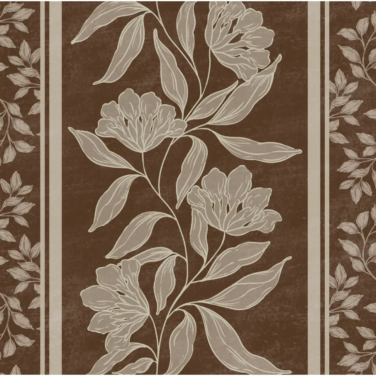 Dare Wallpaper - Traditional Flower Stripe - by Taddy Mikelaites - Sample 1 foot by 1 foot / Burgundy - Loomwell Home