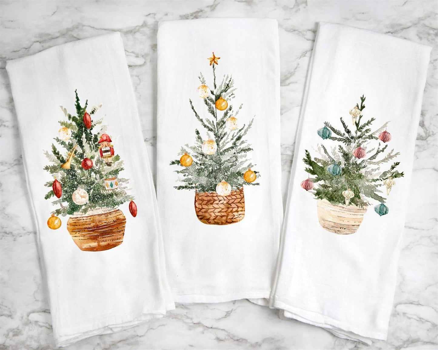 Tea Towel - Christmas Tree with Red Ornaments - Peach Closet