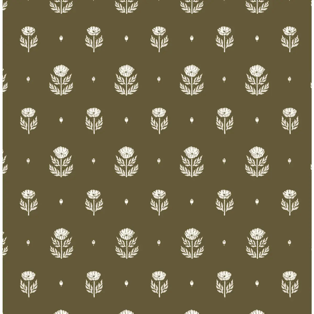 Delaney Wallpaper - Folk Flower Print - by Mackenzie Nelson - Sample 1 foot by 1 foot / Green - Loomwell Home Goods