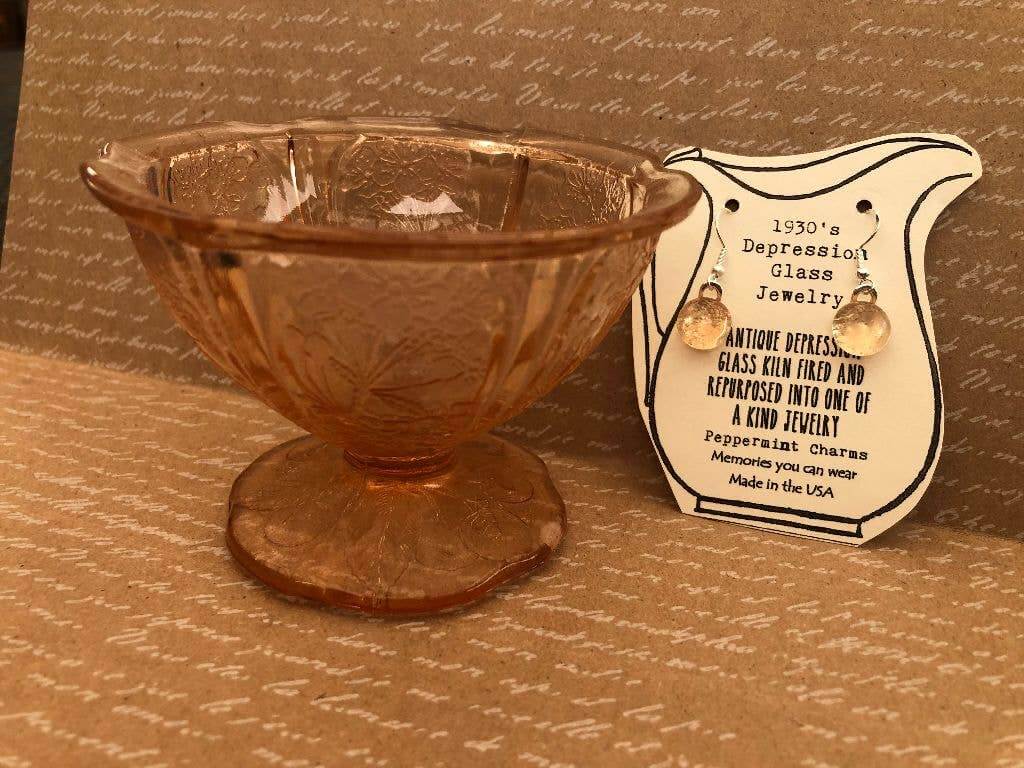 1930’s Pink Depression Glass Sterling Silver Earrings