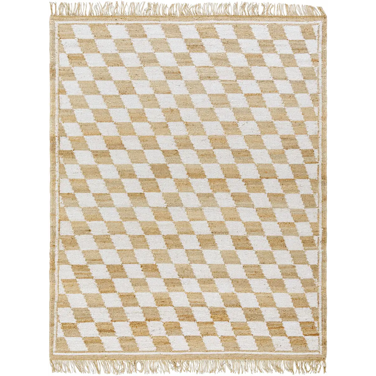 Diamond Checkered Jute Rug with Fringe - 8’ x 10’ Rectangle - Boutique Rugs