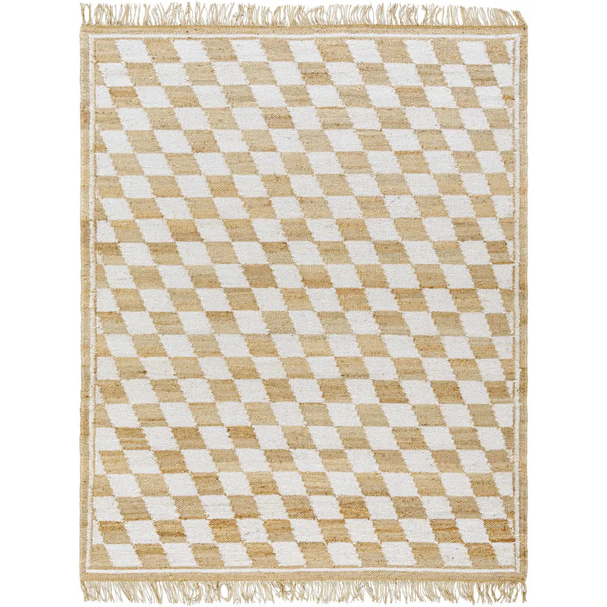 Diamond Checkered Jute Rug with Fringe - 8’ x 10’ Rectangle - Boutique Rugs
