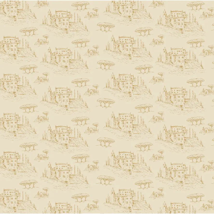 Diana Wallpaper - Castle Line Drawing - by Danelys Sidron - Sample 1 foot by 1 foot / Golden / Small Scale - Loomwell