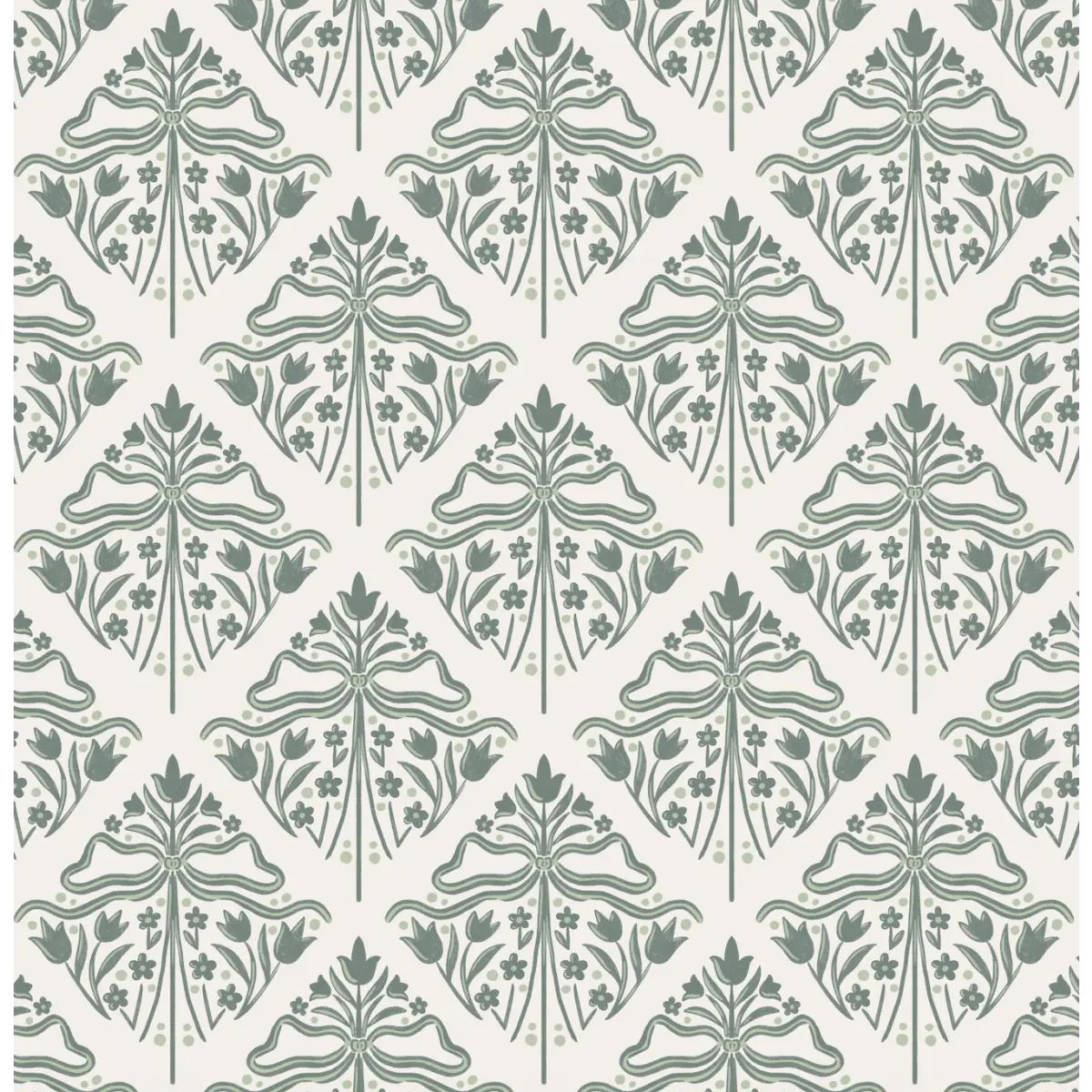 Dixie Wallpaper - Tulip Bows in Diamonds - by The Beau Studio - Sample 1 foot by 1 foot / Green - Loomwell Home Goods
