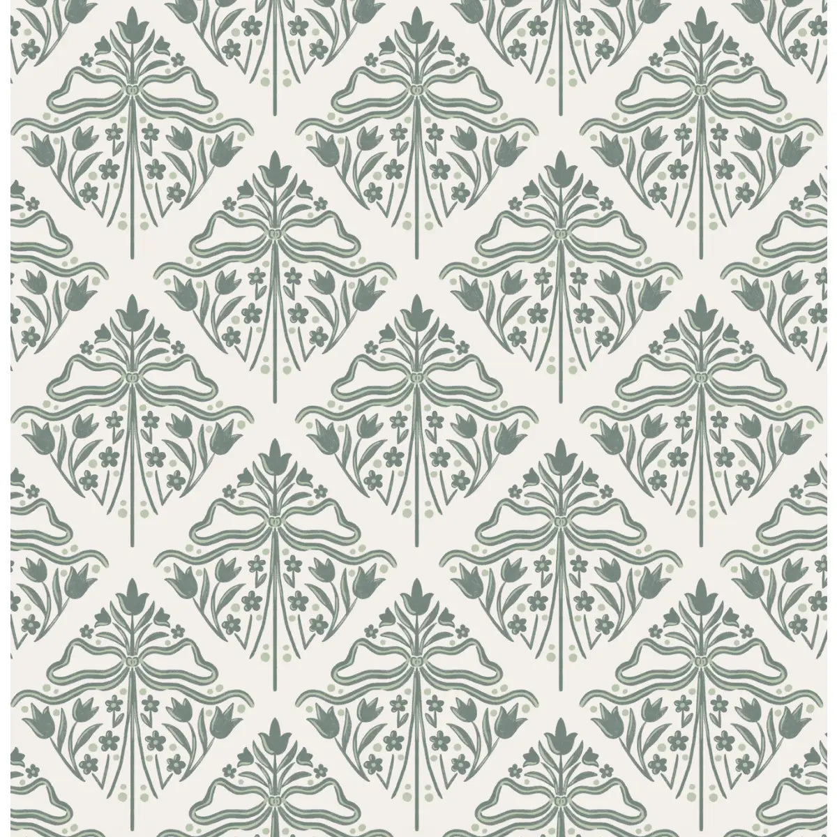 Dixie Wallpaper - Tulip Bows in Diamonds - by The Beau Studio - Sample 1 foot by 1 foot / Green - Loomwell Home Goods