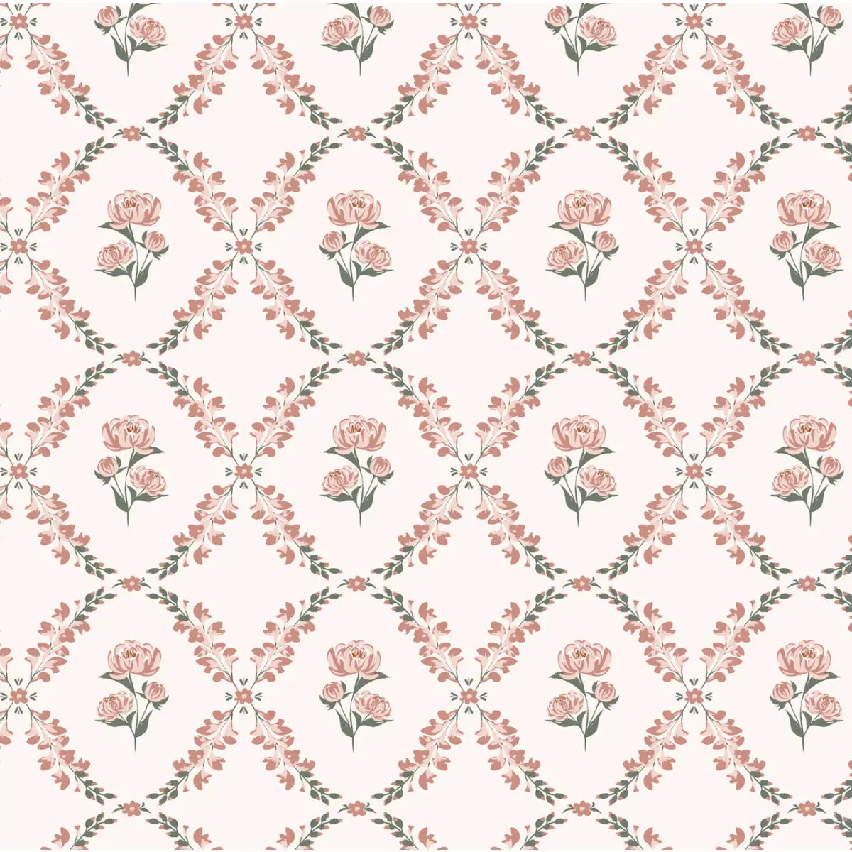 Dorothy Wallpaper - Repeating Flowers - by Hearten Design - Sample 1 foot by 1 foot / White - Loomwell Home Goods
