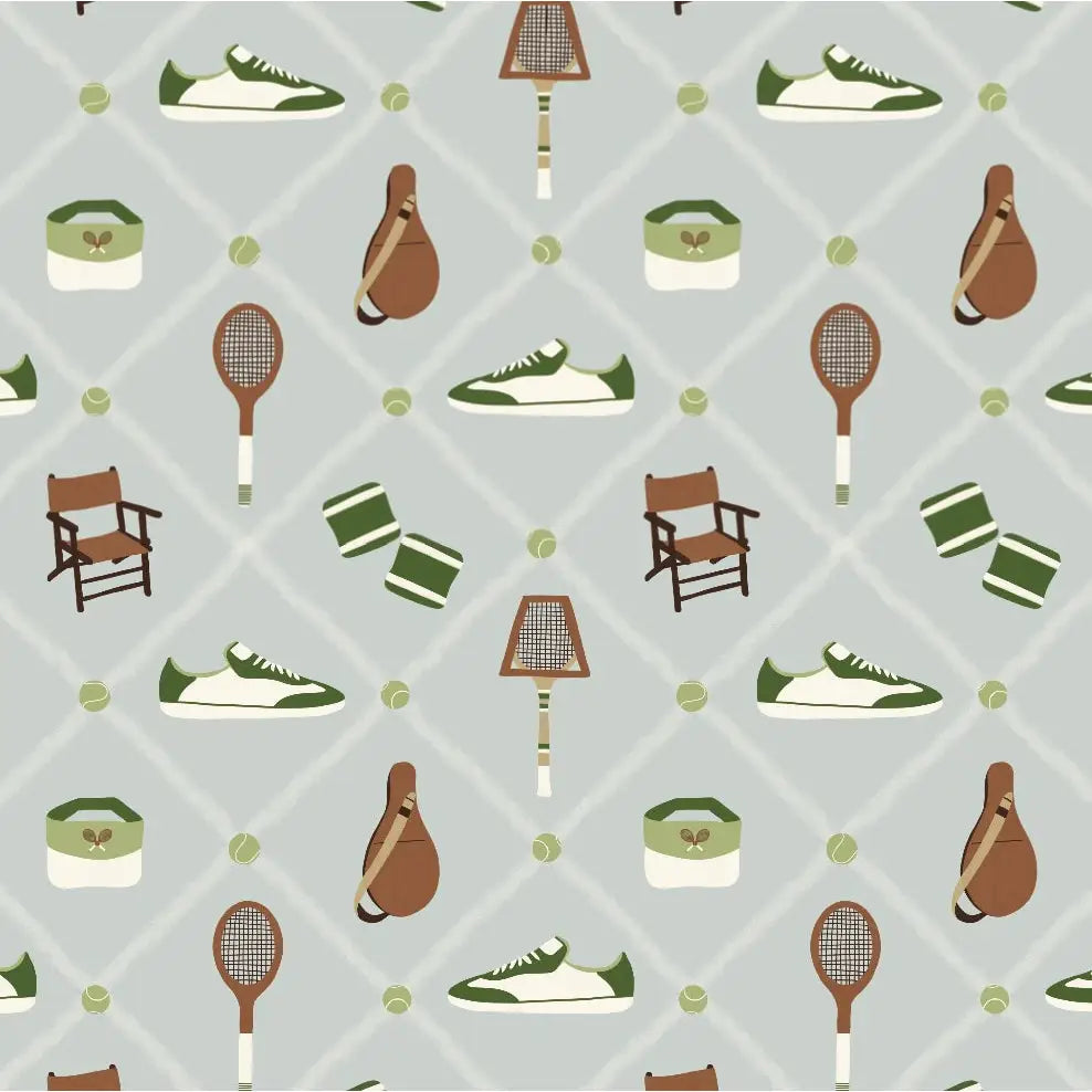 Doubles Wallpaper - Tennis Courtside - by Kristie Vargo - Sample 1 foot by 1 foot / Blue - Loomwell Home Goods