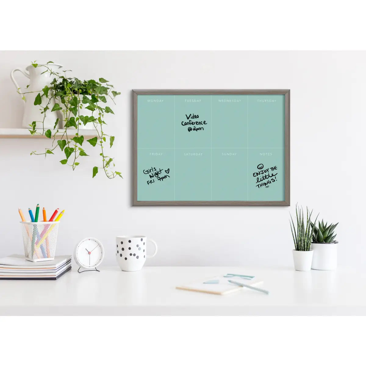 Dry Erase Board - This Week - Teal Framed Printed Glass - kateandlaurel