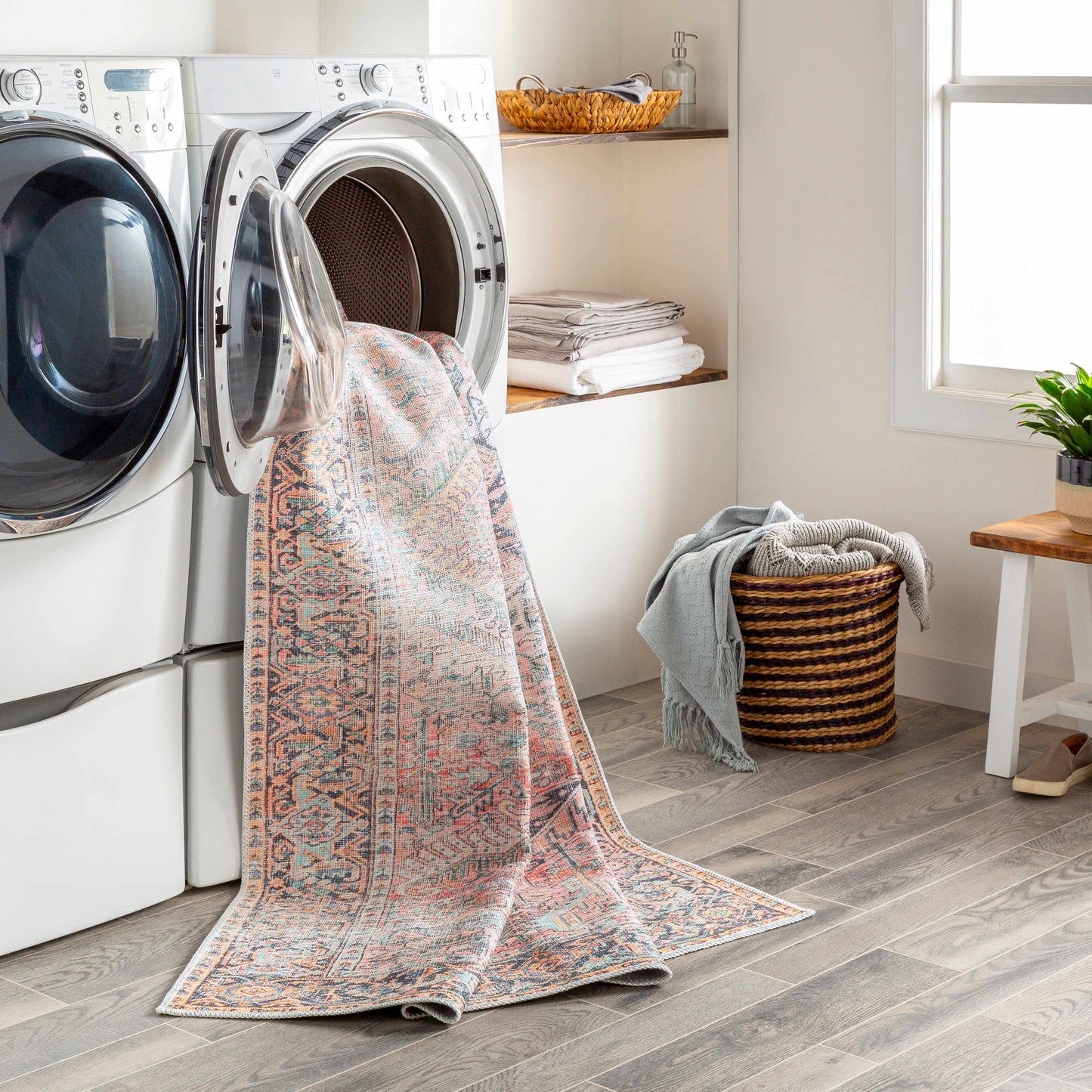 Pink Dunshaughlin Distressed Washable Area Rug - Clearance - Boutique Rugs