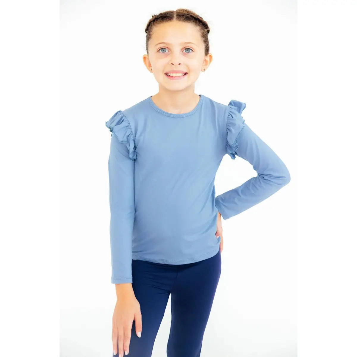Dusty Blue L/S Ruffle Tee - Mila & Rose ®