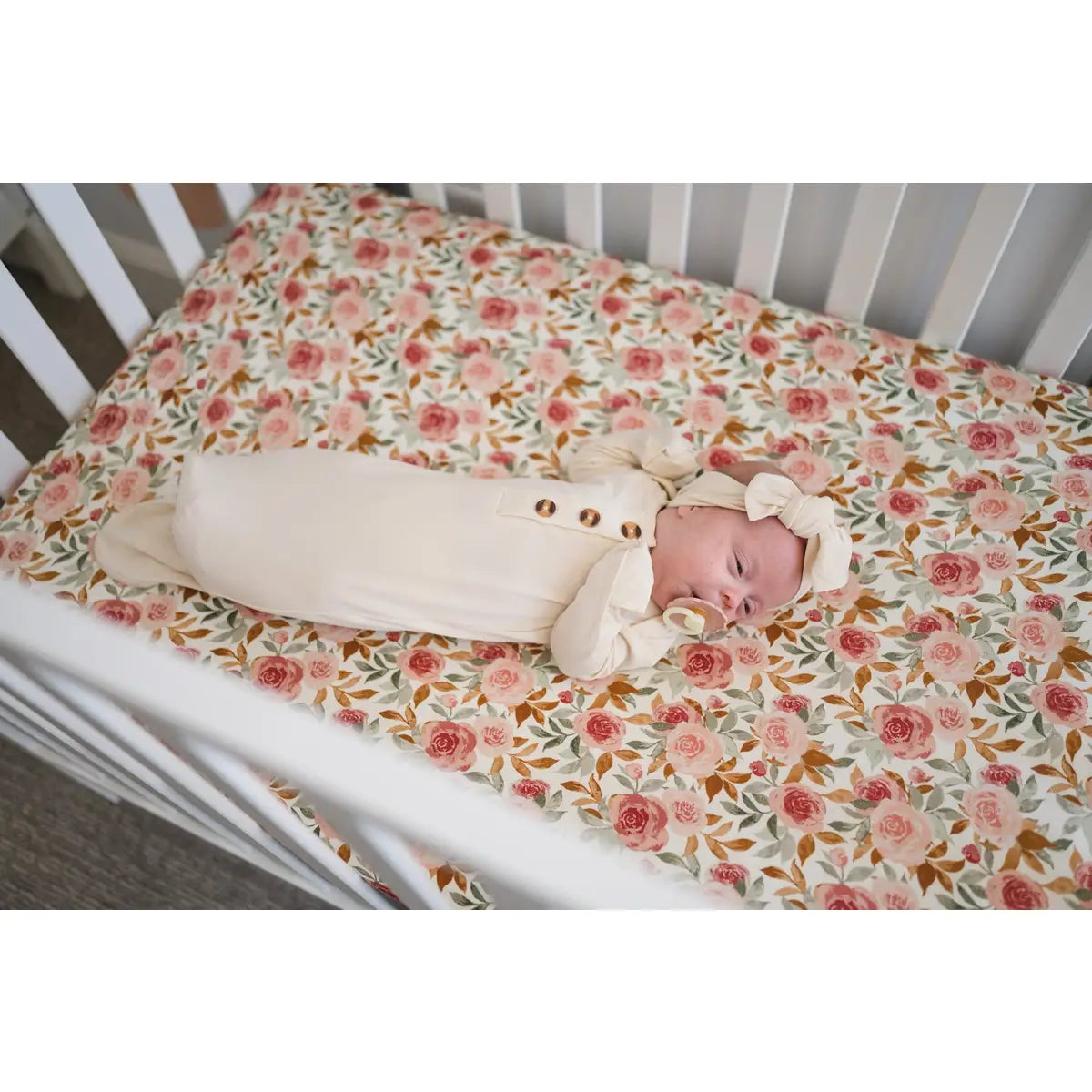 Dusty Pink Floral Premium Bamboo Fitted Crib Sheet - Harp Angel Boutique