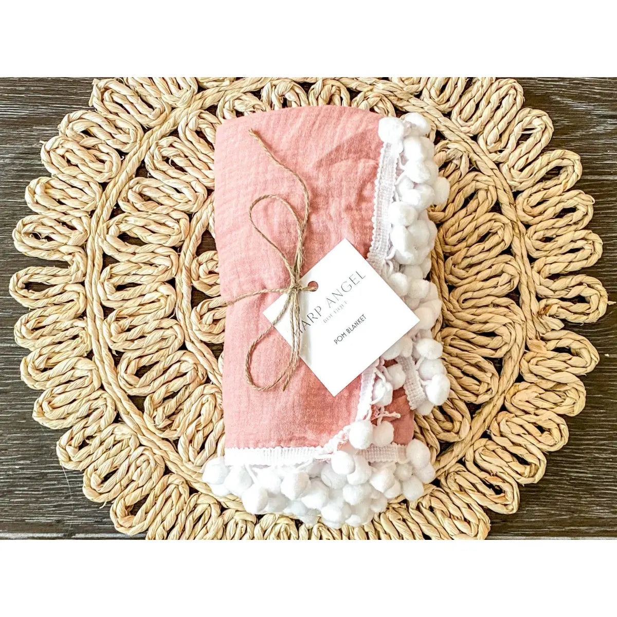 Dusty Pink Pom Muslin Swaddle Blanket - Harp Angel Boutique