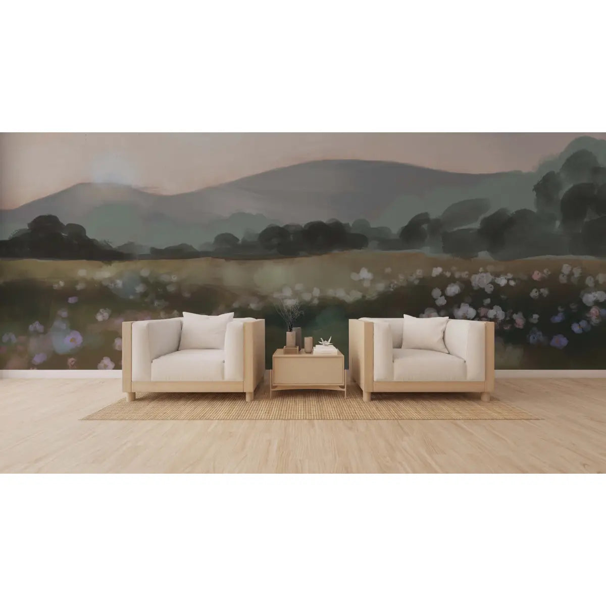 Eden Wallpaper Mural - Meadow and Mountain Landscape - by Mariah Rose - Loomwell Home Goods