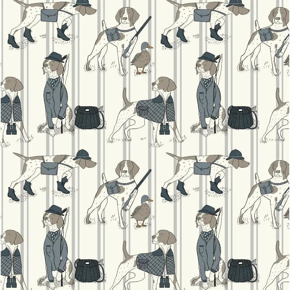 Edmund Wallpaper - Dogs Fishing - by Painted Hawk Design - Sample 1 foot by 1 foot / Blue - Loomwell Home Goods