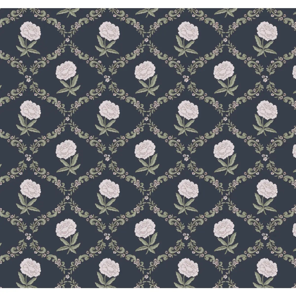 Elise Wallpaper - Flowers in Diamonds - by Anna H Design - Sample 1 foot by 1 foot / Navy - Loomwell Home Goods